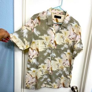ALLSAINTS Men’s Talon Eagle Print Lightweight Short Sleeve Shirt in Tan Size L